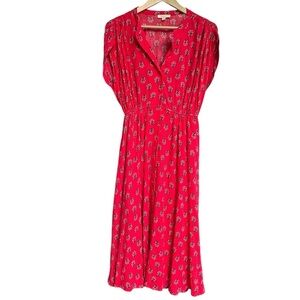 Gilli Red Midi Button Down Ruched Tea Dress S